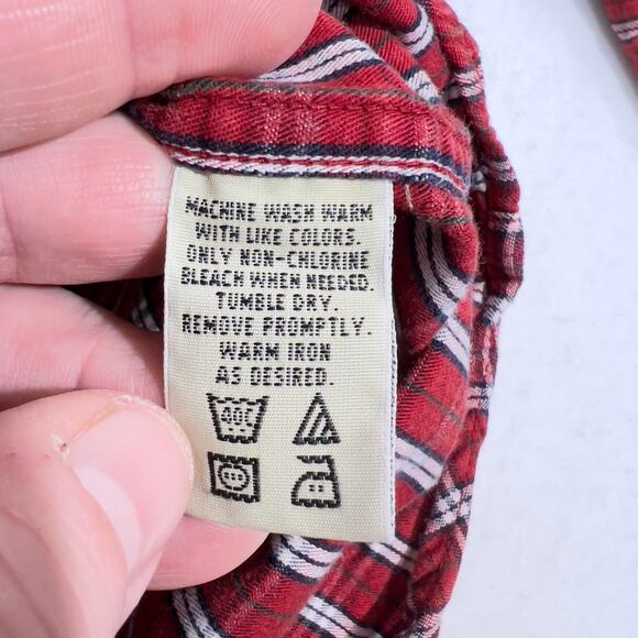Eddie Bauer Outlet Button Down Shirt Men's Large Flannel Red Check 100% Cotton - Picture 8 of 12